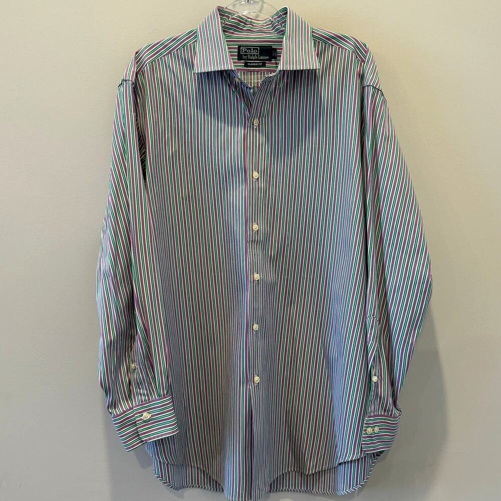 Polo Ralph Lauren Men's 16.5 Classic Fit Button Down Long Sleeve Striped Shirt - Picture 2 of 4